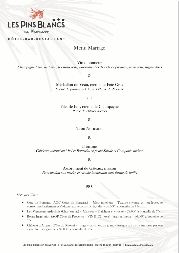 Mariage 26 Menu 1 page1